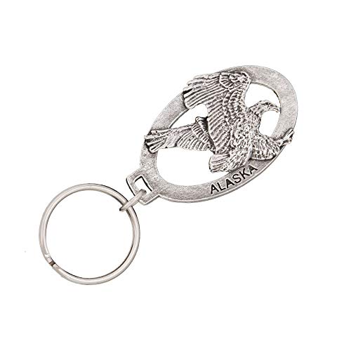 Alaska Bald Eagle Keychain, A618KC, 2”, Pewter, Metal, Souvenir, 100% Handmade in the USA, Alaskan Travel Keychain, Key Chain, Key Ring, Key Fob, Gift, 20+ Alaskan Designs Available