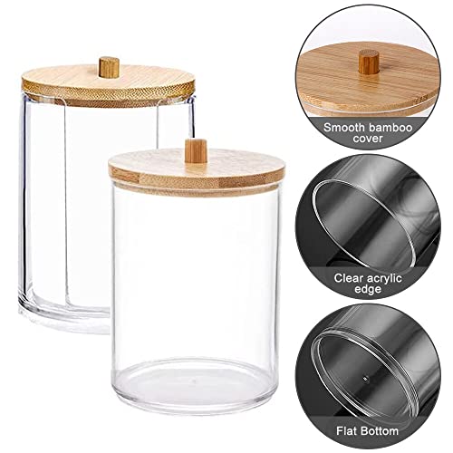 Hwtcjx 2 Stück Wattestäbchen Halter, Wattepad-Halter, Wattepads Aufbewahrung, Wattestäbchen Behälter mit Holzbezug, Wattepadspender, für Wohnzimmer, Schlafzimmer, Badezimmer (B) 4