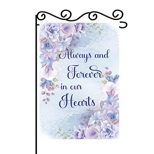No Longer By Our Side Forever In Our Hearts Garden Flag - Vertical Yard Porch Decorations - Missing You Forever in Our Hearts Indoor Outdoor Decor -Double Sided 12 x 18 Inch