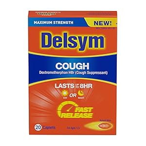 Maximum Strength Delsym Cough Suppressant, Fast Release Caplets, Lasts up to 8 Hour Day or Night, 20 Count