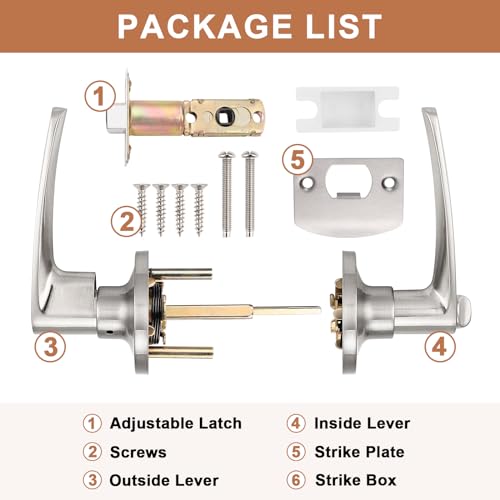 Image of Probrico 15 Pack Privacy Door Levers Door Handles for Bedroom or Bathroom Keyless Leverset, Locked in Side Home /Office Door Lockset,Modern&Durable in Satin Nickel Door Hardware
