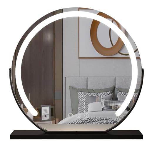 XZHWSZD Espejo de maquillaje iluminado con color de luz ajustable, espejo redondo para tocador, iluminación LED para una aplicación cosmética perfecta
