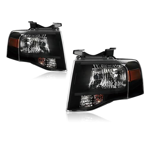 Pair Black Headlights Compatible with 2007-2014 Ford Expedition