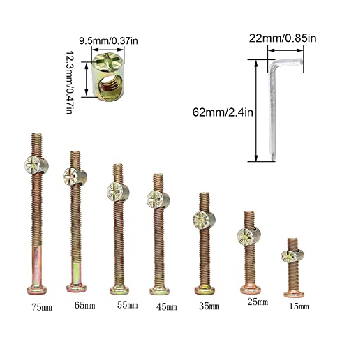 10 PCS M6*65mm Furniture Bolt Nut Set Zinc Plated Hex Socket Screw With L Type Wrench for Furniture Cots Beds Crib and Chairs (M6*65mm) - Image 3