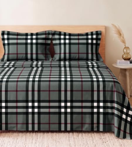 Image of BSB HOME 240 TC Cotton Feel Bedsheet with 2 Pillow Covers, Soft & Breathable Printed Double Bed Sheet for Bedroom, Fade Resistant & Easy Care - 90 x 100 Inches (228 x 254 cm) - Eucalyptus Sage