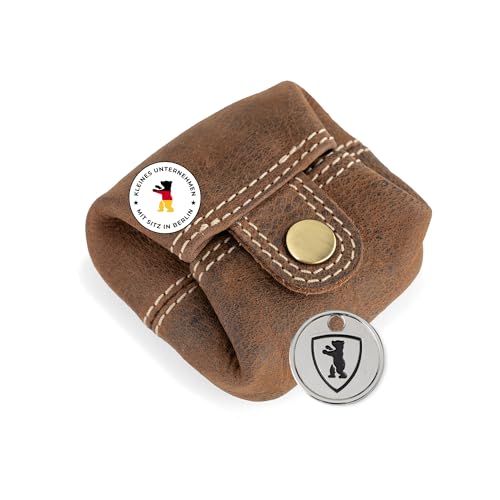 Berliner Bags Vintage Kleingeldbörse Lena M, Kleine Geldbörse aus Leder, Mini Münzbörse Portemonnaie für Damen und Herren - Braun