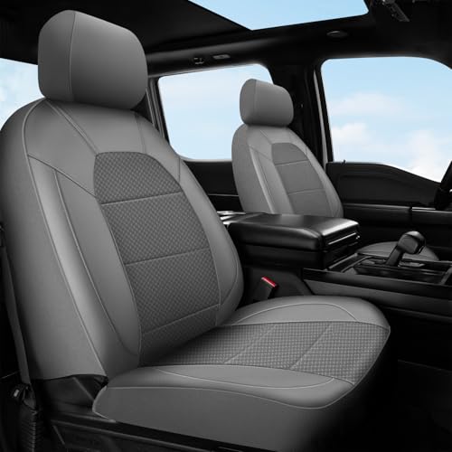 Image of CAR PASS Leather Car Seat Covers Breathable Seat Cover Full Sets Airbag Compatible for Most Cars, SUVs, Trucks, and Vans (Full Set, Gray)