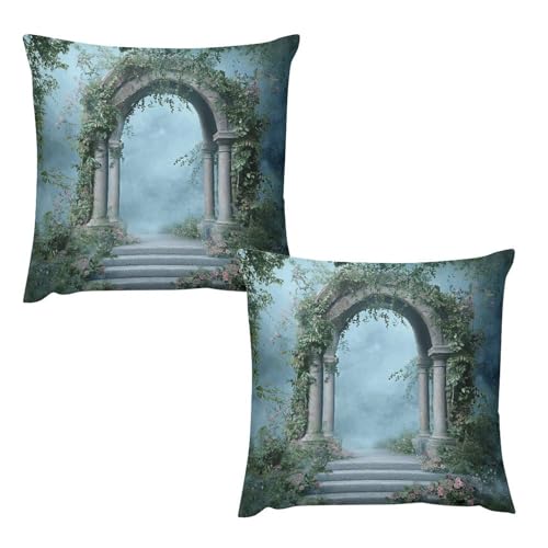 HDESDIS Pack of 2 Archway Stairs Plant Throw Pillow Covers,
