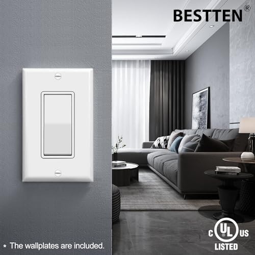 image for [50 Pack] BESTTEN Single Pole Decorator Wall Light Switch with Wallpla