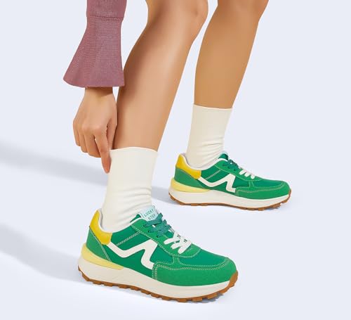 Image of LUCKY STEP Women's Retro Fashion Casual Sneakers Colorblock Platform Classic Trendy Trainning Anti-Slip Tennis Travel Walking Shoes