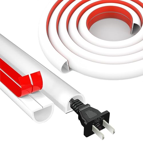 2M White Silicone Cable Trunking, Half Round Flexible Wire Cover, Self Adhesive Cables Protector for Hide Wires on Wall Floor of Home&Office,15mm×10mm - 2 Meters