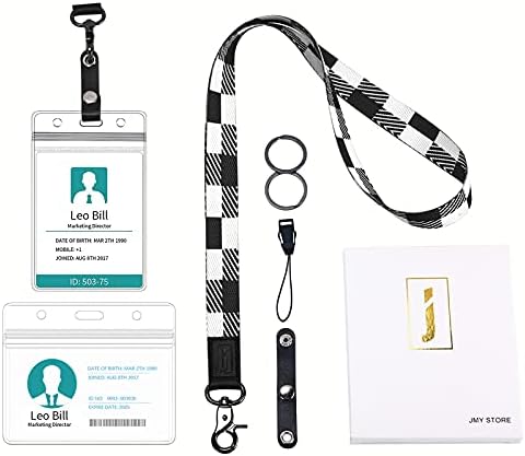 Lanyard with 2 ID Badge Holders Waterproof Card Protector Cute Keychain for Women and Men Teacher Neck Lanyard Strap Key Chain for Car Keys, Cell Phone, Wallets and Whistles - Black White Twill Plaid