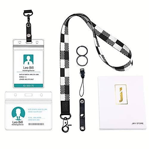 Lanyard With 2 Id Badge Holders Waterproof Card Protector Cute Keychain For Women And Men Teacher Neck Lanyard Strap Key Chain For Car Keys, Cell Phone, Wallets And Whistles - Black White Twill Plaid #TOP30