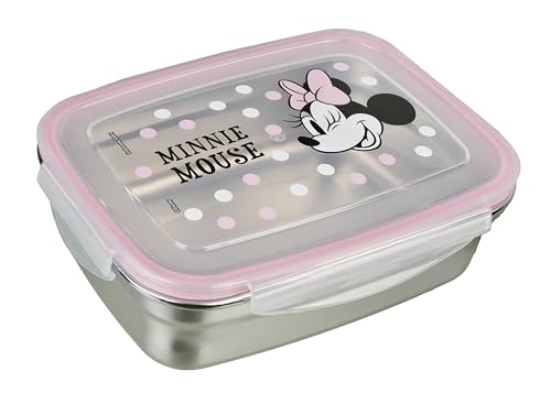 Undercover - Lancheira Minnie Mouse com junta de borracha, aço inoxidável, capacidade de 550 ml, sanduicheira escola, lancheira para crianças, Lunchbox