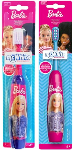 Barbie Battery Powered Electric Toothbrush with Protection Cap, Comfortable Handle and Soft Bristles for Kids (Assorted colour)