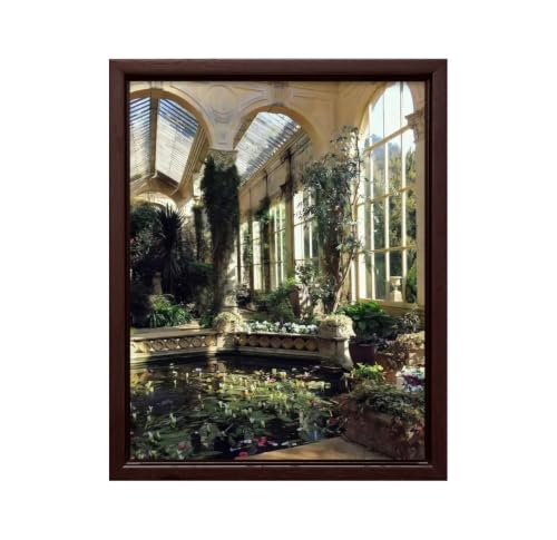 InkFlow Posters Sunlit Conservatory Pond Canvas Poster - Greenhouse Botanical Photography - Serene Wall Art for Living Room, Bedroom, Home - Timeless Garden - 16x20 Brown Floated Frame Canvas Print