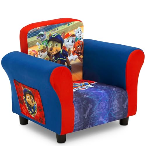 Delta Children Upholstered Chair with PAW Patrol Graphics, Wood Frame, Plush Foam Padding, Side Pockets, for Toddlers and Kids