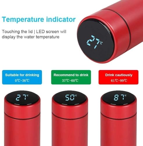 Image of Smart Temperature Water Bottle 500ml | LED Display Touch Lid | Vacuum Insulated Stainless Steel Flask | Keeps Drinks Hot & Cold | Travel, Gym, Office Use (Red)