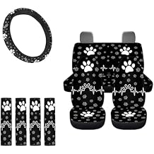 Animal Paw Print Car Seat Cover Set for Dog Lovers, High Back Front Bucket Seat Cover Comfy Seat Belt Cover with Steering Wheel Cover, 9 Pack, Breathable and Soft