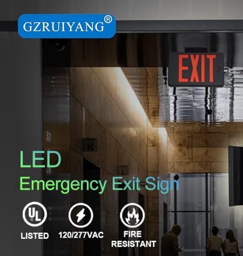 GZRUIYANG Red Exit Sign With Black Housing, LED Emergency Light With Battery Backup, UL Listed, AC 120/277V, Commercial Lights for Business - 2 Pack by GZRUIYANG - Used condition - Image 6