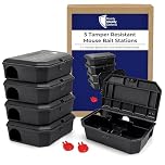 READY STEADY DEFEND Tamper-Resistant Mouse Bait Stations Pack of 5, Empty – Safe & Secure, Rodent Boxes for Blocks & Pasta Bait. Effective Indoor Mouse Control