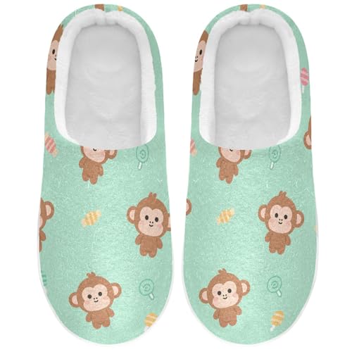 Cute Monkey Sugar Green Mens Womens Slippers Cozy Memory Foam Slippers Slip On Warm House Shoes for Indoor Outdoor Size 16/17 2301321