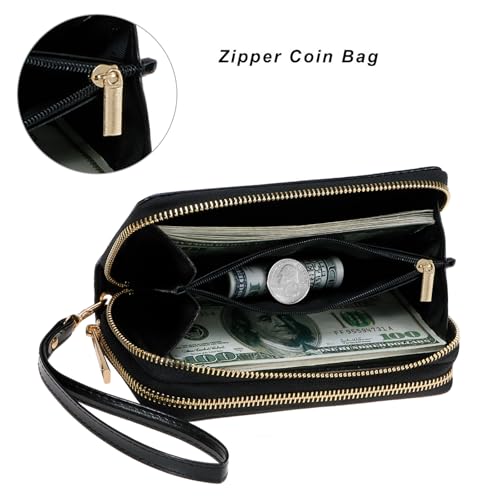 Image of Cellphone Wallet for Women Dual Zipper Long Purse with Removable Wristlet