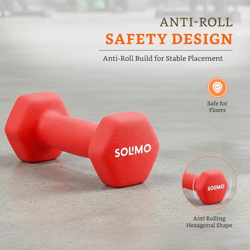 Image of Amazon Brand - Solimo Neoprene Dumbbell 2.5 kg, Set of 2 (Red)