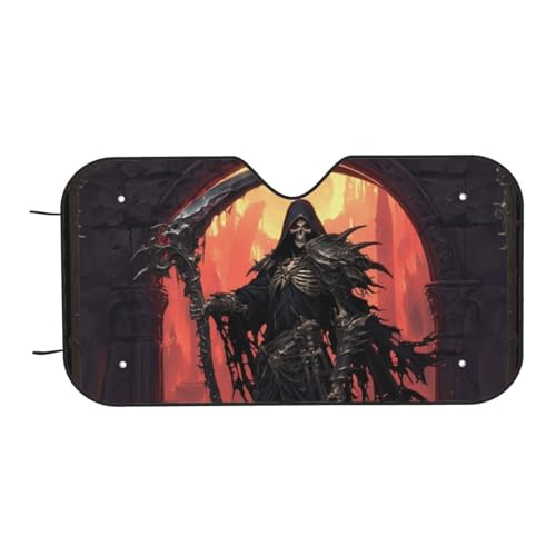 Skull Grim Reaper Death Scythe Red Dark Front Windshield Sun Shade Folding Auto Sunshade For Car Truck Suv, Blocks Uv Rays Sun Visor Protector
