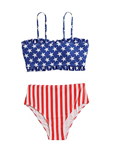 Milumia Girl's 2 Piece Fish Scales Print Bikini Set Spaghetti Strap Ruffle Hem Swimsuit Blue And Red 8 Years #TOP28