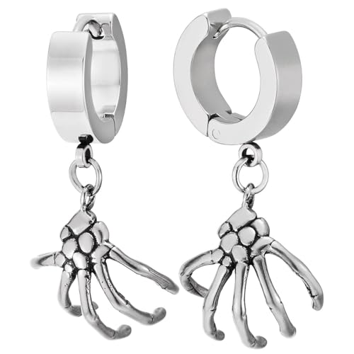 Pendientes aro gótico hombre de mano esqueleto punk joyería de horror Halloween