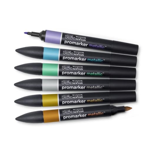 Winsor & Newton - Set de Rotuladores ProMarker Metallic, 6 Unidades, Colores Surtidos