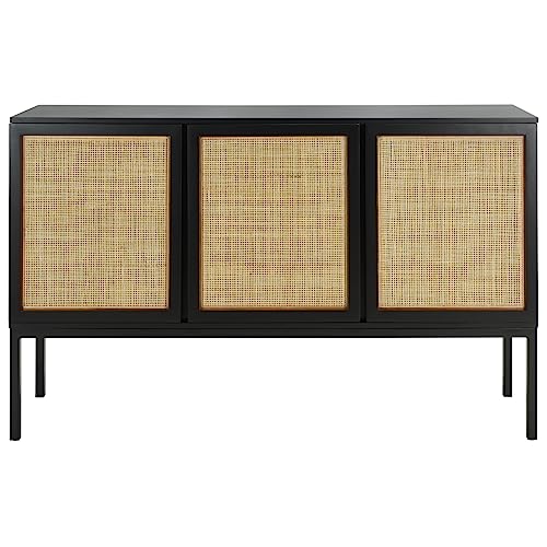 Safavieh Home Collection Zadie Coastal Black/Natural Rattan 3-Door Storage Sideboard #TOP2