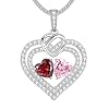 LOUISA SECRET Mothers Day Gift for Mom Sparkling Double Heart Birthstone Necklaces for Women, 925 Sterling Silver Fine Jewelry, Pendant Heart Necklaces Mothers Day Gift for Mom Wife Grandma Lady