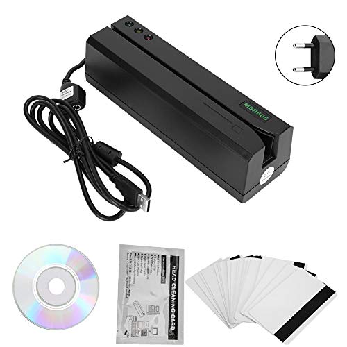 Preisvergleich Produktbild Jimfoty Magnetischer Kreditkartenleser, MSR605 3 Track Magnetstreifen Swipe Kreditkartenleser Writer Encoder USB Magnetic Reader Swiper für POS System(100-240 V (EU-Stecker))