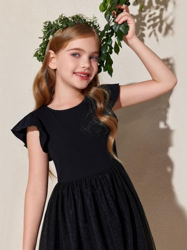 Haloumoning Girls Tutu Dress Ruffle Short Sleeve Fluffy Summer Party Tulle Dress for Kids 5-14Y4