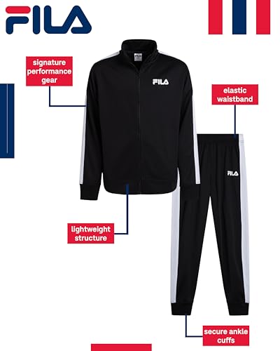 Fila Boys Tracksuit - 2 Piece Athletic Performance Tricot Full Zip Track Jacket and Jogger Sweatpants for Boys, Size 7-8, Jet Black