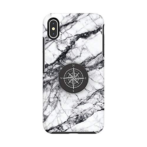 One-Day Sale: Up to 50% Off Otter + Pop for iPhone Xs Max: OtterBox Symmetry Series Case with PopSockets Swappable PopTop - White Marble and Compass