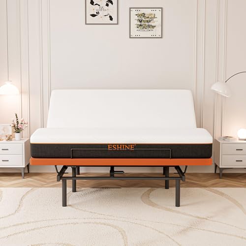 Image of ESHINE King Adjustable Bed Frame with 10 inch Mattress, Wireless Remote