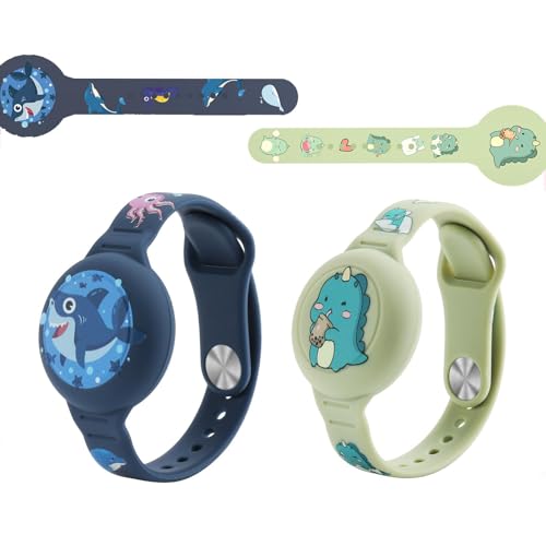 Waterproof tag Bracelets for Kids (2 Pack) - Soft Silicone Hidden Wristband - Lightweight GPS Tracker Holder for Bluetooth Trackers Watch Band for Child (Green & Blue)