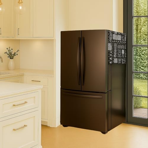 Image of French Door Side By Side Fridge Top Cover >400L | Big Size Dustproof 450GSM Refrigerator Cover Mat|Fits Haier, Samsung Side by Side Fridge|Mud Cloth Print | Washable Fridge Top Cover by THROWPILLOW.IN
