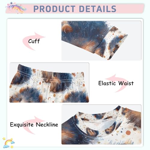 senya Cute Hedgehog Watercolor Pajamas Set Long Sleeve Soft Cotton Sleepwear 2 Piece4