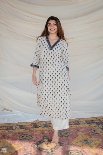 Image of Women's Viscose Rayon Printed A-Line Kurta - 3 /4 Sleeve Ethnic Tunic for Casual Long Kurta 1061