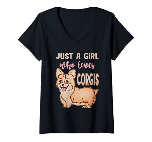 Mujer El Divertido Perro Corgi Just A Girl Who Loves Corgis Camiseta Cuello V