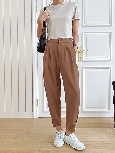 Cicy Bell Women Casual High Waisted Button Pencil Pants Work Office Straight Leg Dress Pants Fold Pleated Trousers4