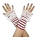 Produktbild Think Jeck! Fingerlose Handschuhe Ringel Handstulpen mit Spitze UNISEX (Rot Weiß)