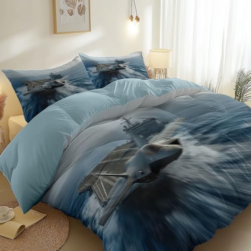 Funda Nórdica 100% Microfibra para Cama 105 Fotografía De Caza Militar Mar Tema, Respirable Microfibra Juegos de Cama Reversibles 200 x 200 cm y 2 Fundas de Almohada, Azul Claro