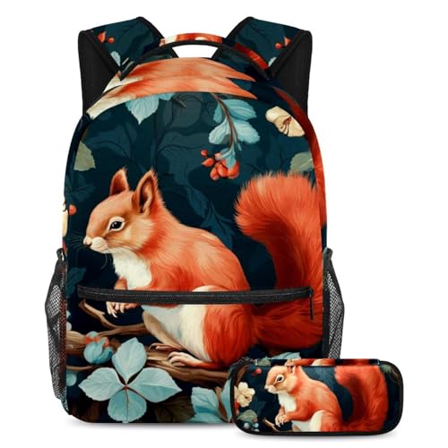 Sac d'école grande capacité motif écureuil mignon ado avec trousse à crayons