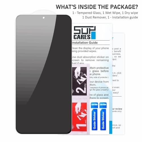 Image of SupCares Privacy Tempered Glass for Samsung Galaxy S23 Plus and Galaxy S22 Plus (6.6 Inch) With Installation Kit | 9H Edge to Edge Screen Protector | Black