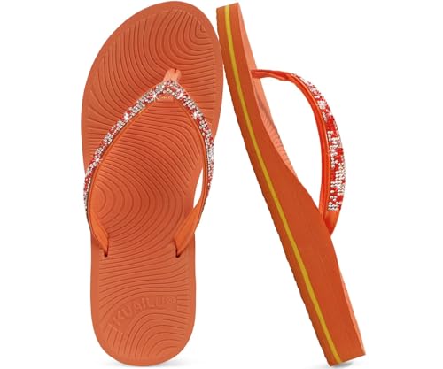 Image of KuaiLu Women's Rhinestone Flip Flops Arch Support Yoga Mat Cushion Sandals